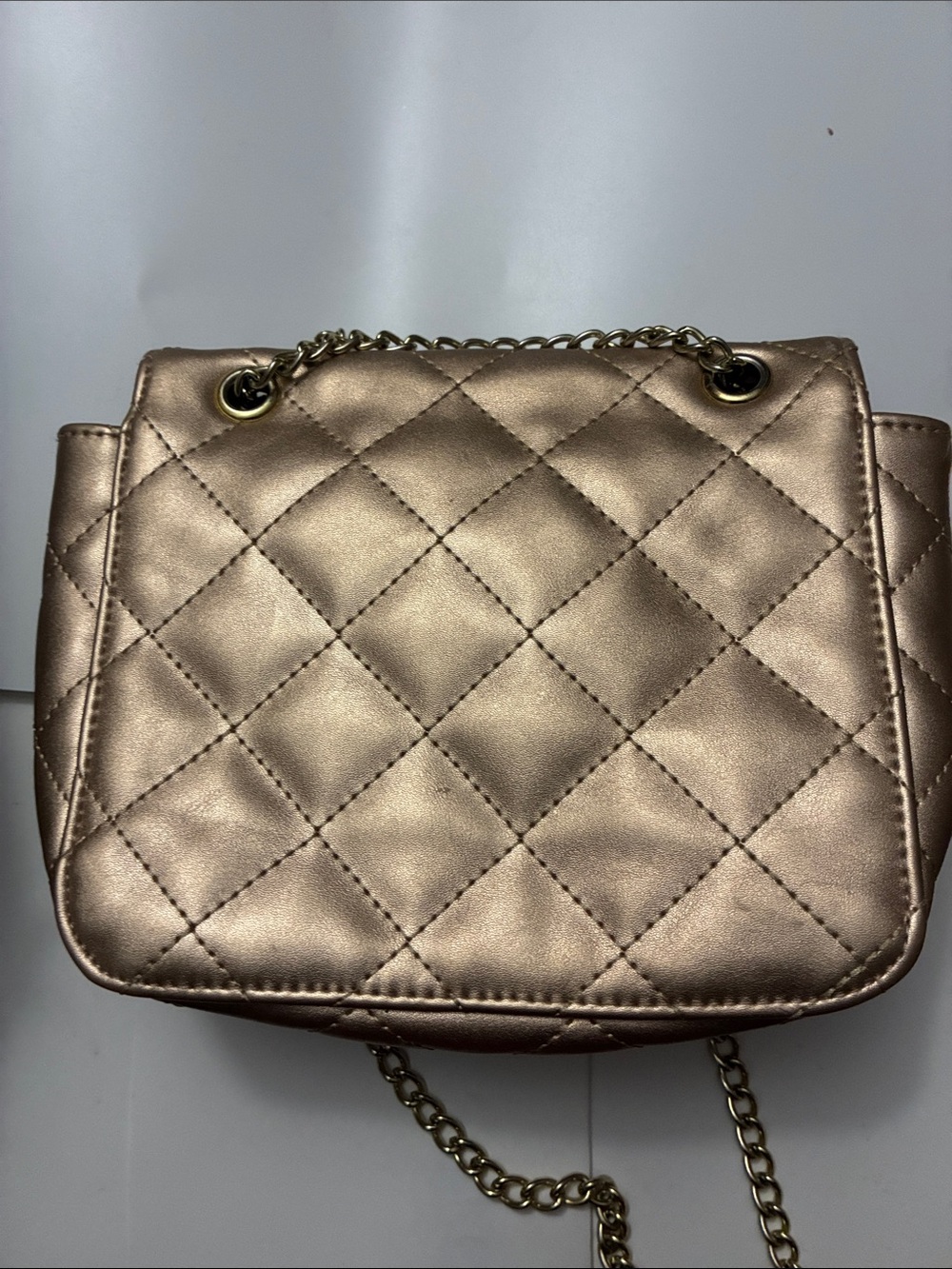 Quilted Pearl-Accent Metallic Crossbody Bag - Light Gold - Picture 2 of 4